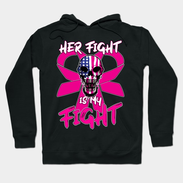 Her Fight Is My Fight - Breast Cancer Support Skull Hoodie by Anassein.os